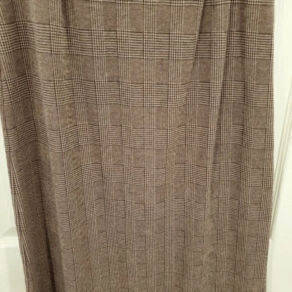 Liz Claiborne/Crazyhorse Glen Plaid Pull On Ponte Midi Skirt M Tan/Brown